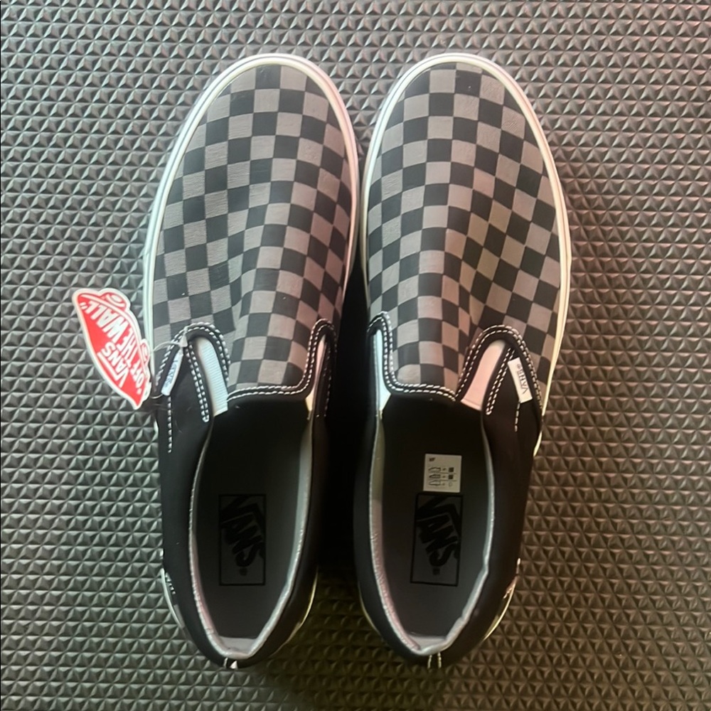 Vans Black and Gray Checkered Slip-On Sneakers